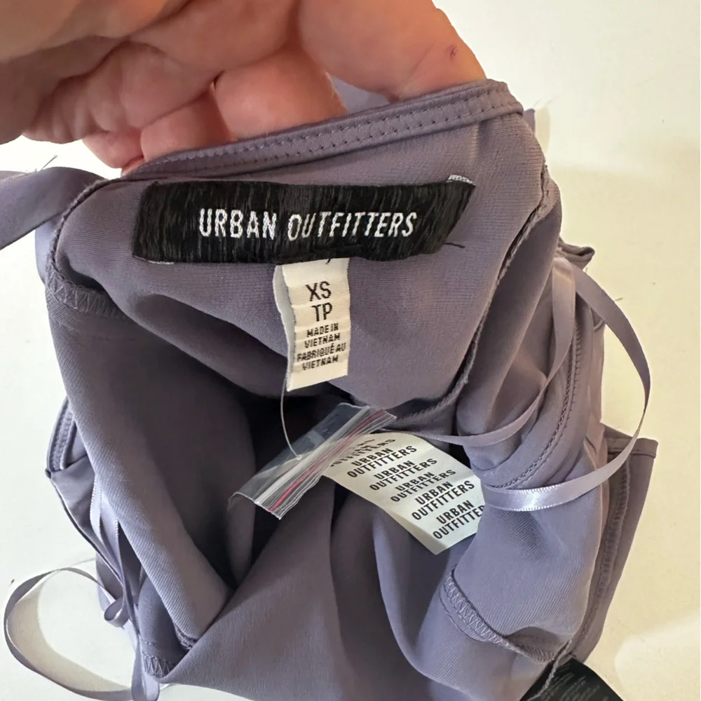 Urban Outfitters Lavender Bri Double Bow SleekSatin Square neck MiniDress NWT XS - Picture 8 of 16